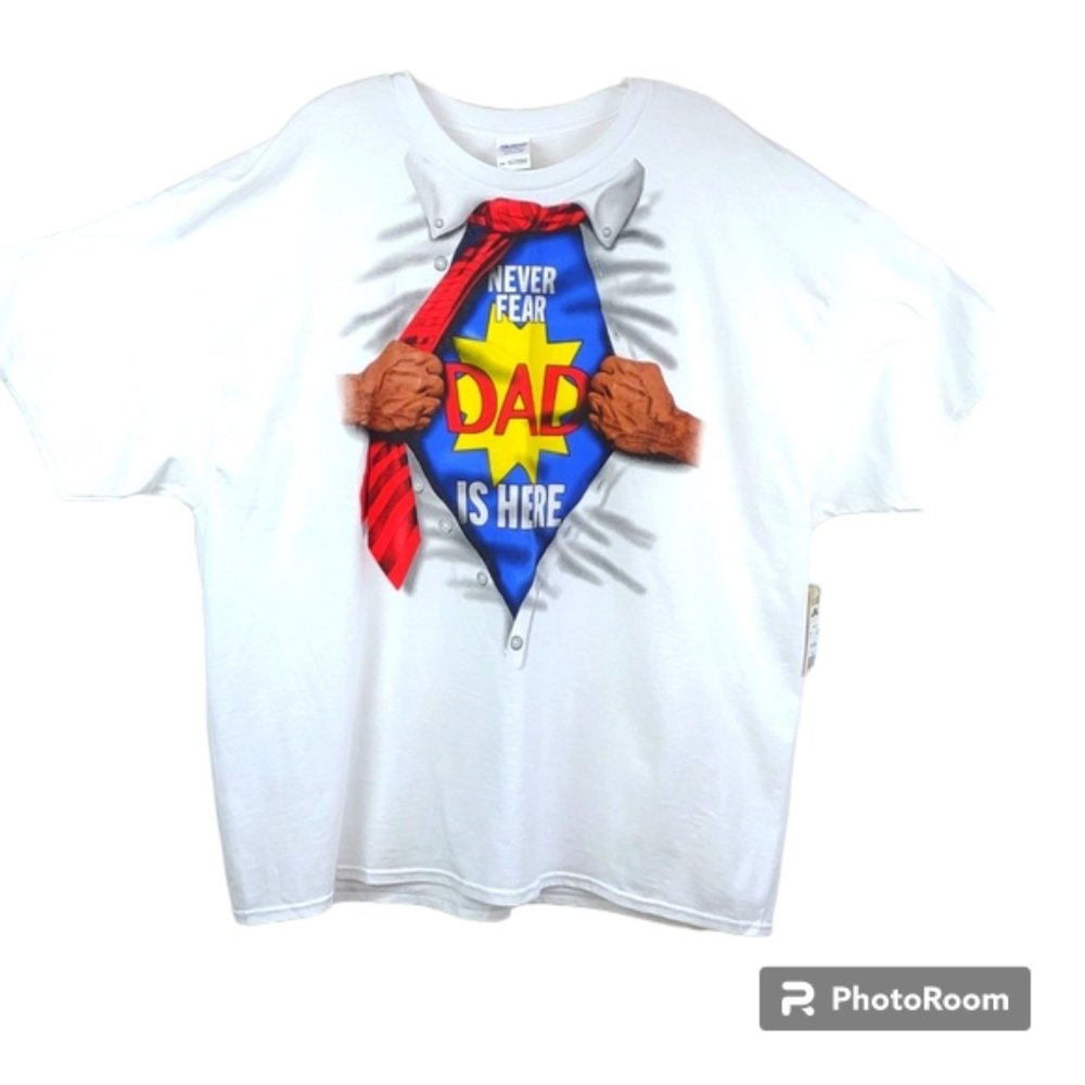 "Never Fear Dad Is Here" Superhero All Cotton Graphic SS Tee 3XL